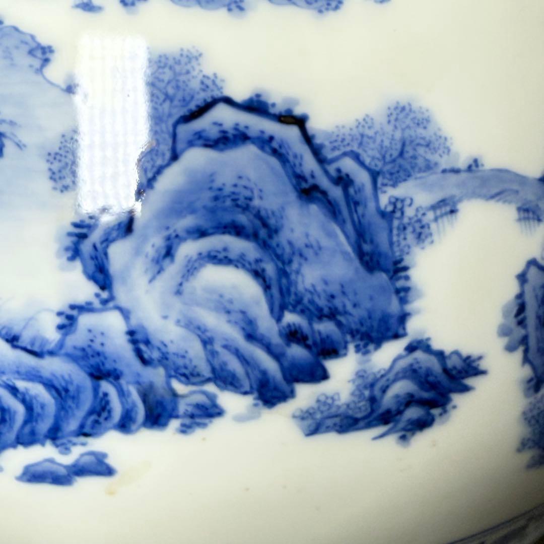 鍋島最高峰　市川光春 作　染付山水図花瓶　超絶細密技巧　鍋島藩御用窯　銘入　家紋