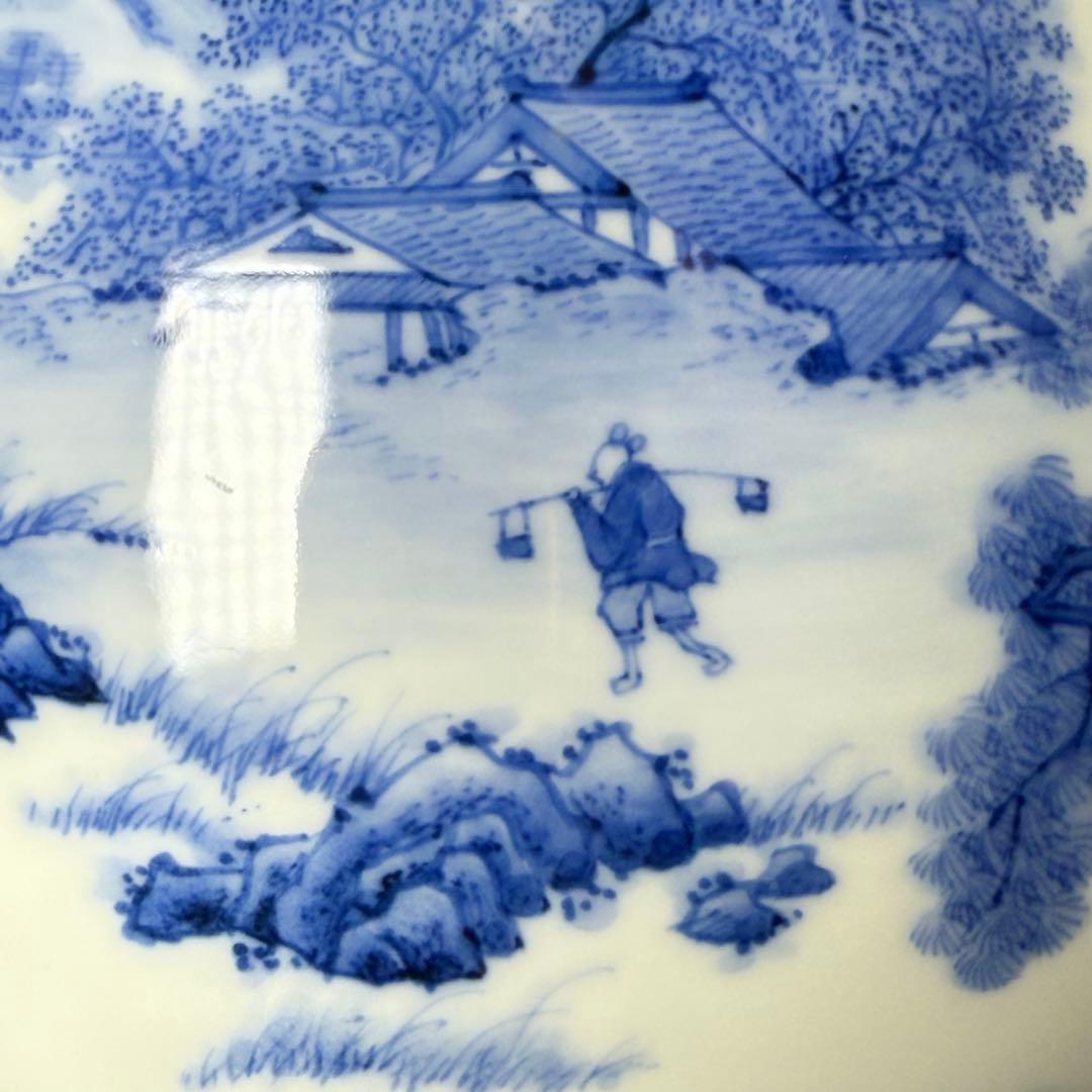 鍋島最高峰　市川光春 作　染付山水図花瓶　超絶細密技巧　鍋島藩御用窯　銘入　家紋