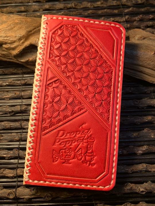 スマホケース(カラーヌメ刻印×赤)