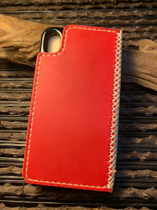 スマホケース(カラーヌメ刻印×赤)