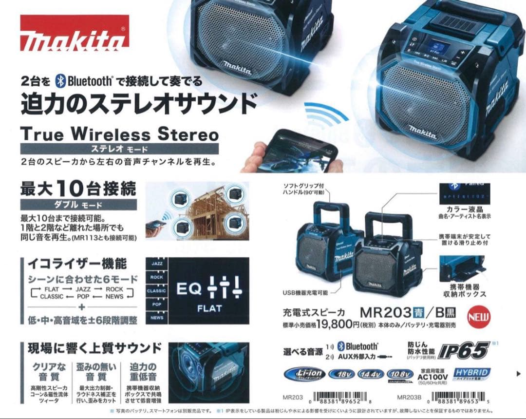 マキタ　充電式スピーカー「MR203」　Bluetoothスピーカー　本体のみ