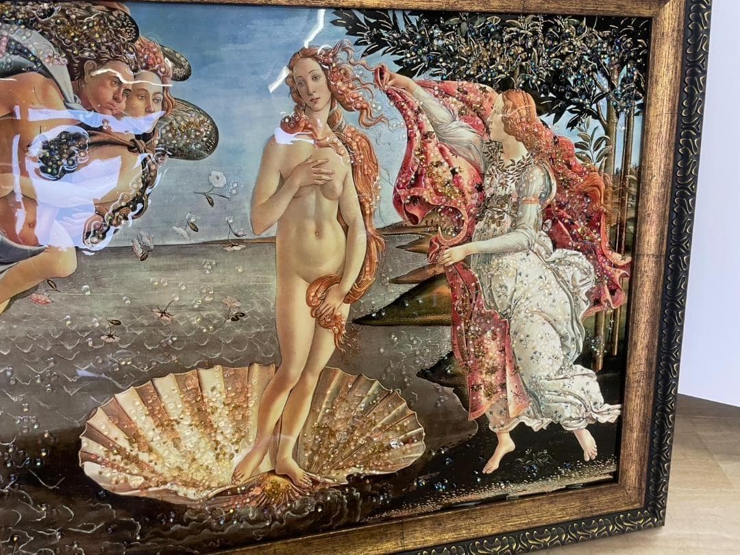 ヴィーナスの誕生　サンドロ・ボッティチェッリ　水晶絵　絵画　名画　アート　額絵