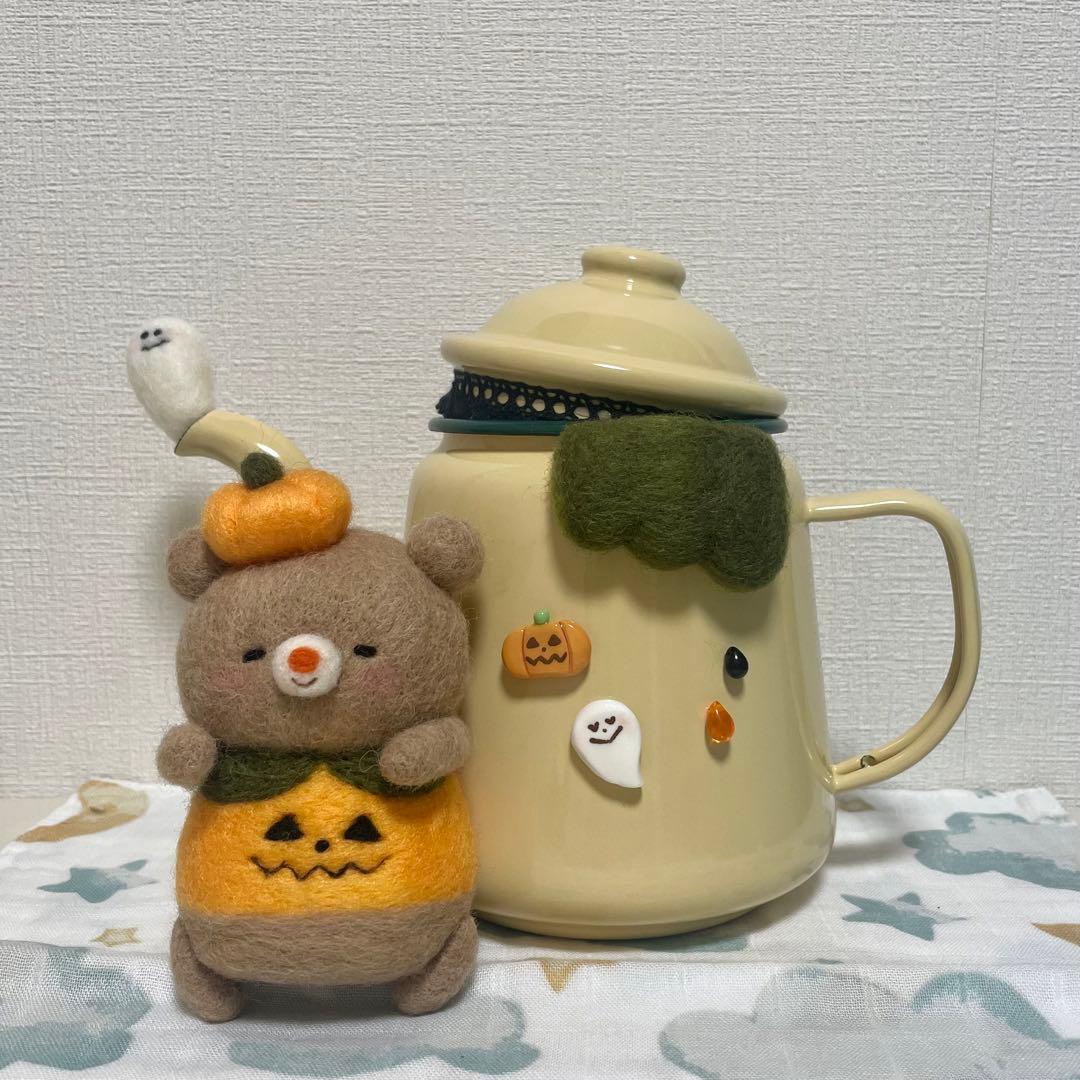 cocoaroom様 羊毛フェルト くまさんのハロウィンポット
