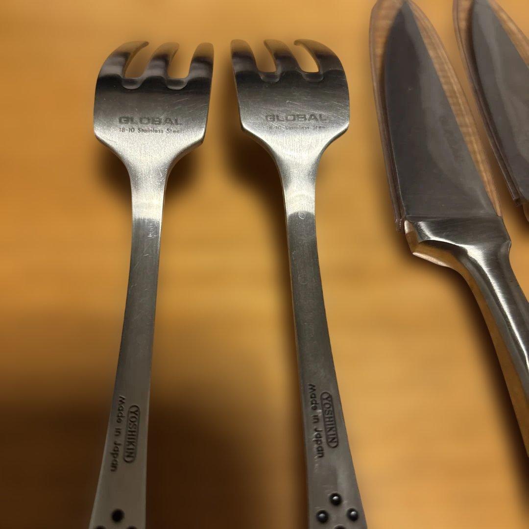 GLOBAL ステーキナイフ＆フォークセット オールステンレス 2組セット