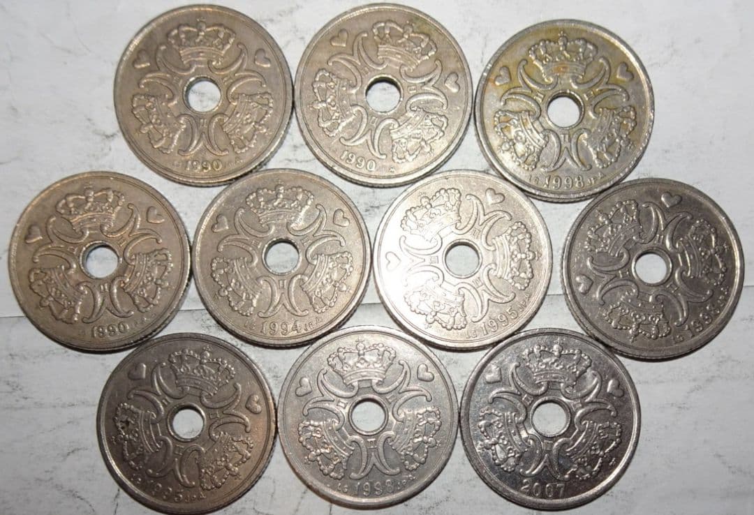 デンマーク硬貨【5クローネ 10枚】約28mm d