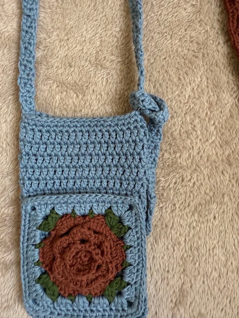 かぎ針編みスマホショルダーバッグとショールセット