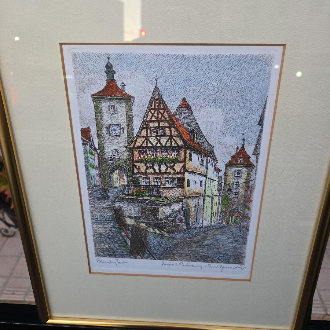 素敵な街並みの版画　 リトグラフ