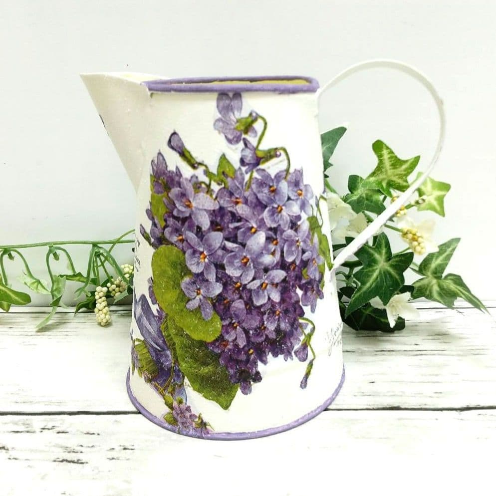 デコパージュ ꔛ‬ꕤ ガーデン雑貨 *リメ缶 *リメ鉢 *水差し型 * ビオラ