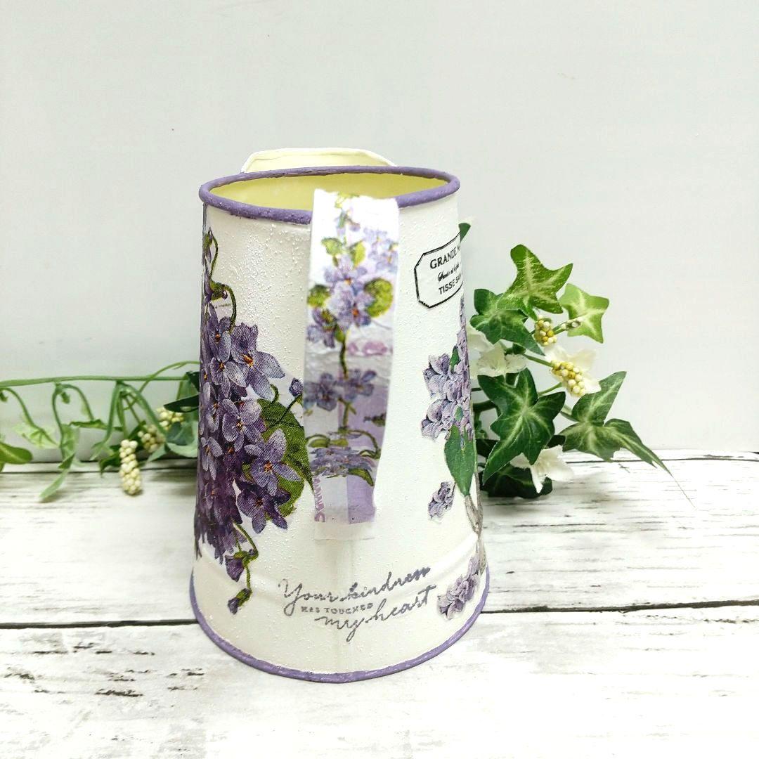 デコパージュ ꔛ‬ꕤ ガーデン雑貨 *リメ缶 *リメ鉢 *水差し型 * ビオラ