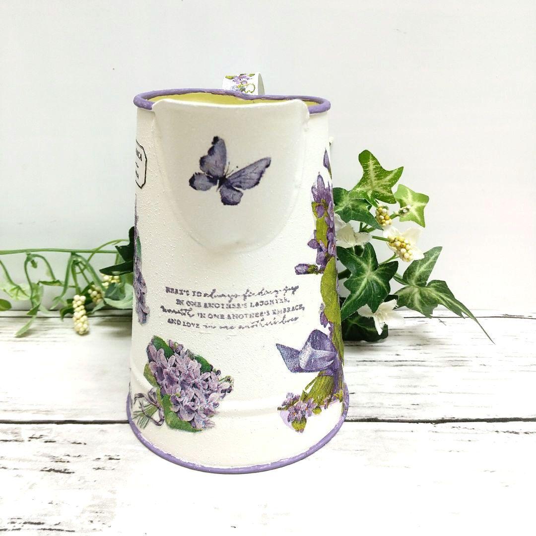 デコパージュ ꔛ‬ꕤ ガーデン雑貨 *リメ缶 *リメ鉢 *水差し型 * ビオラ