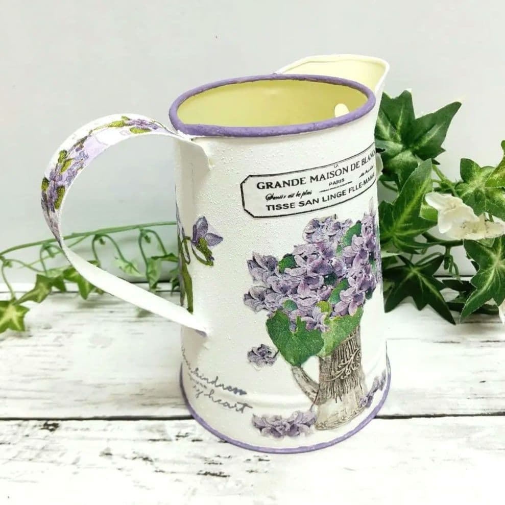 デコパージュ ꔛ‬ꕤ ガーデン雑貨 *リメ缶 *リメ鉢 *水差し型 * ビオラ