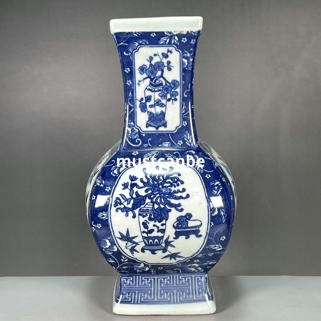 清乾隆青花寿桃紋花瓶 景徳鎮 陶磁器 装飾品 現代工芸品美術品 置物