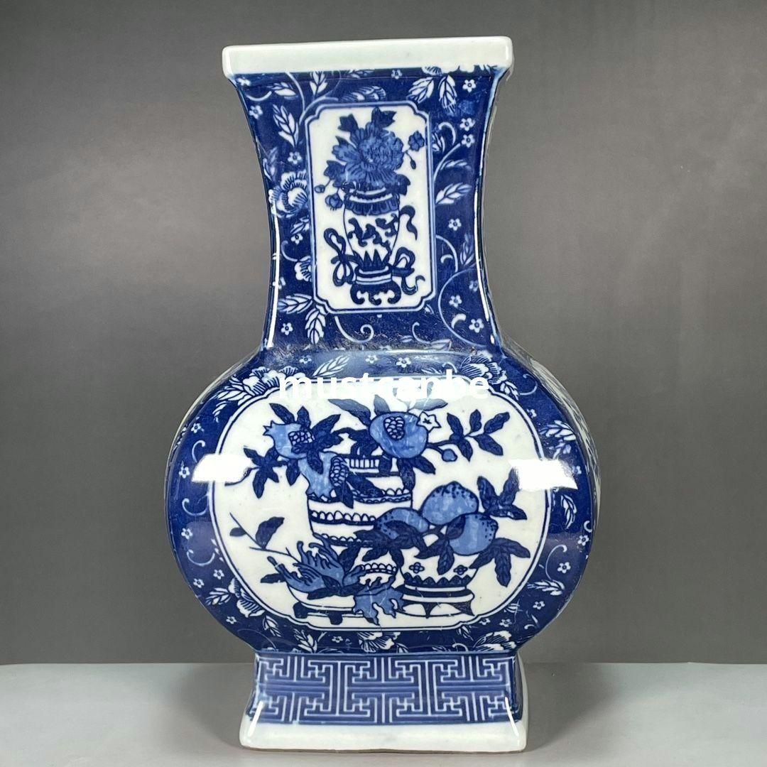 清乾隆青花寿桃紋花瓶 景徳鎮 陶磁器 装飾品 現代工芸品美術品 置物