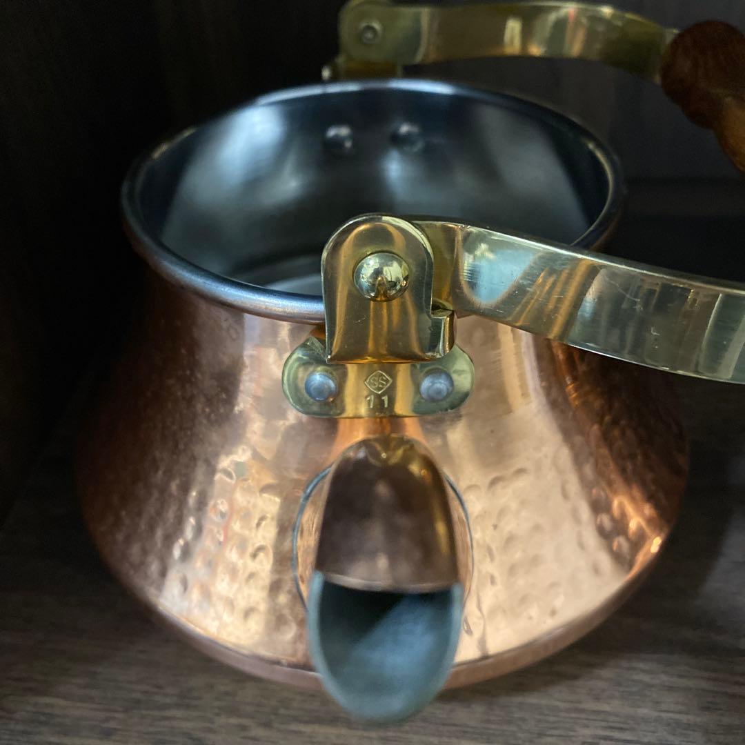 ☆銅ケトル 銅やかん☆S&S Shimamoto 木製ハンドル レトロ キャンプ