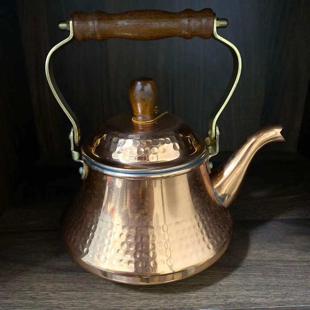 ☆銅ケトル 銅やかん☆S&S Shimamoto 木製ハンドル レトロ キャンプ