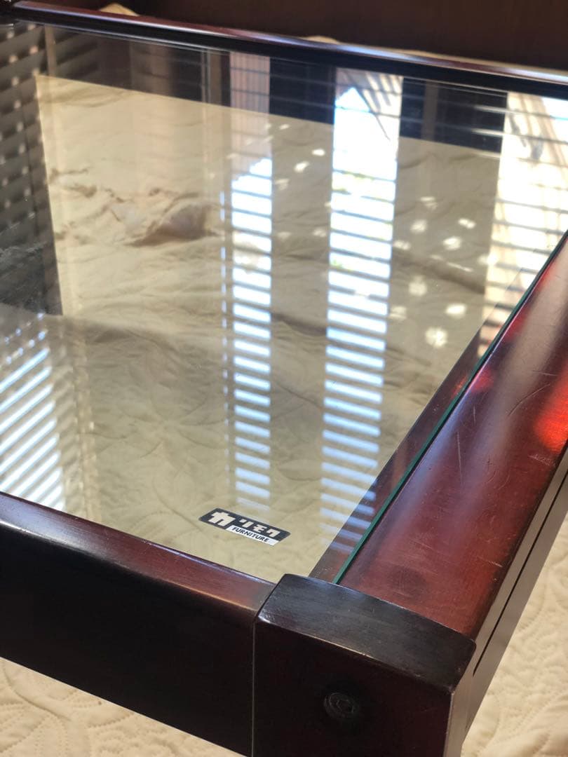 カリモク家具 希少オールド ガラステーブル／ローテーブル／昭和レトロ モダン