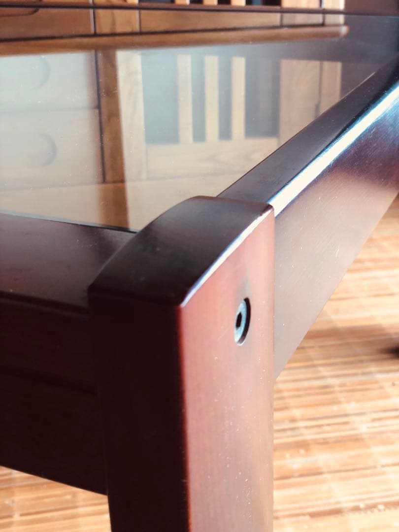 カリモク家具 希少オールド ガラステーブル／ローテーブル／昭和レトロ モダン