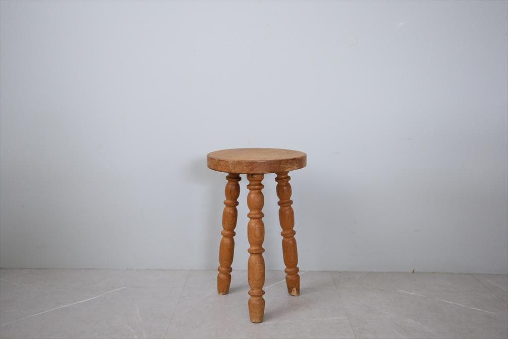 フランスアンティーク木製スツール/丸イスチェア/踏み台/飾り棚(80-204-2