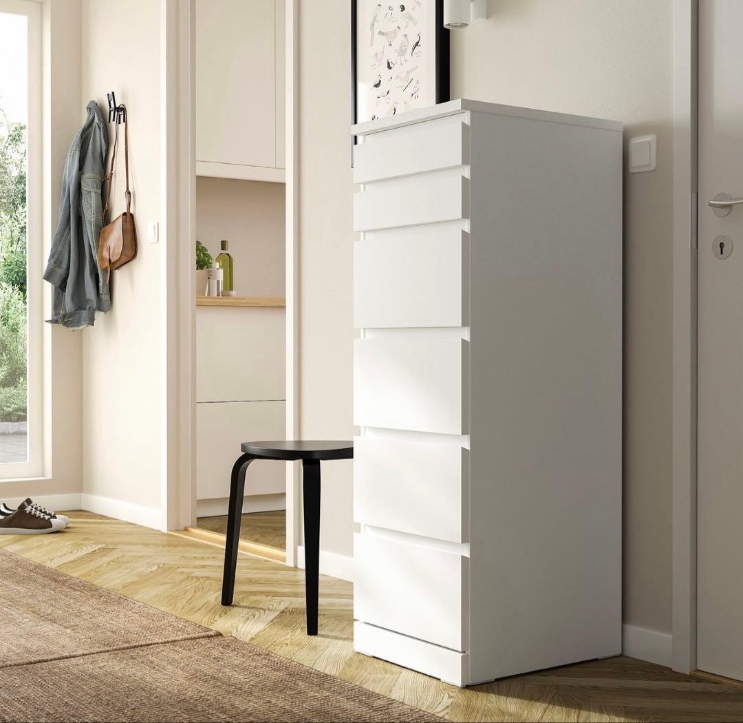 【送料込み】イケア　MALM マルム チェスト（引き出しx6）、ホワイト