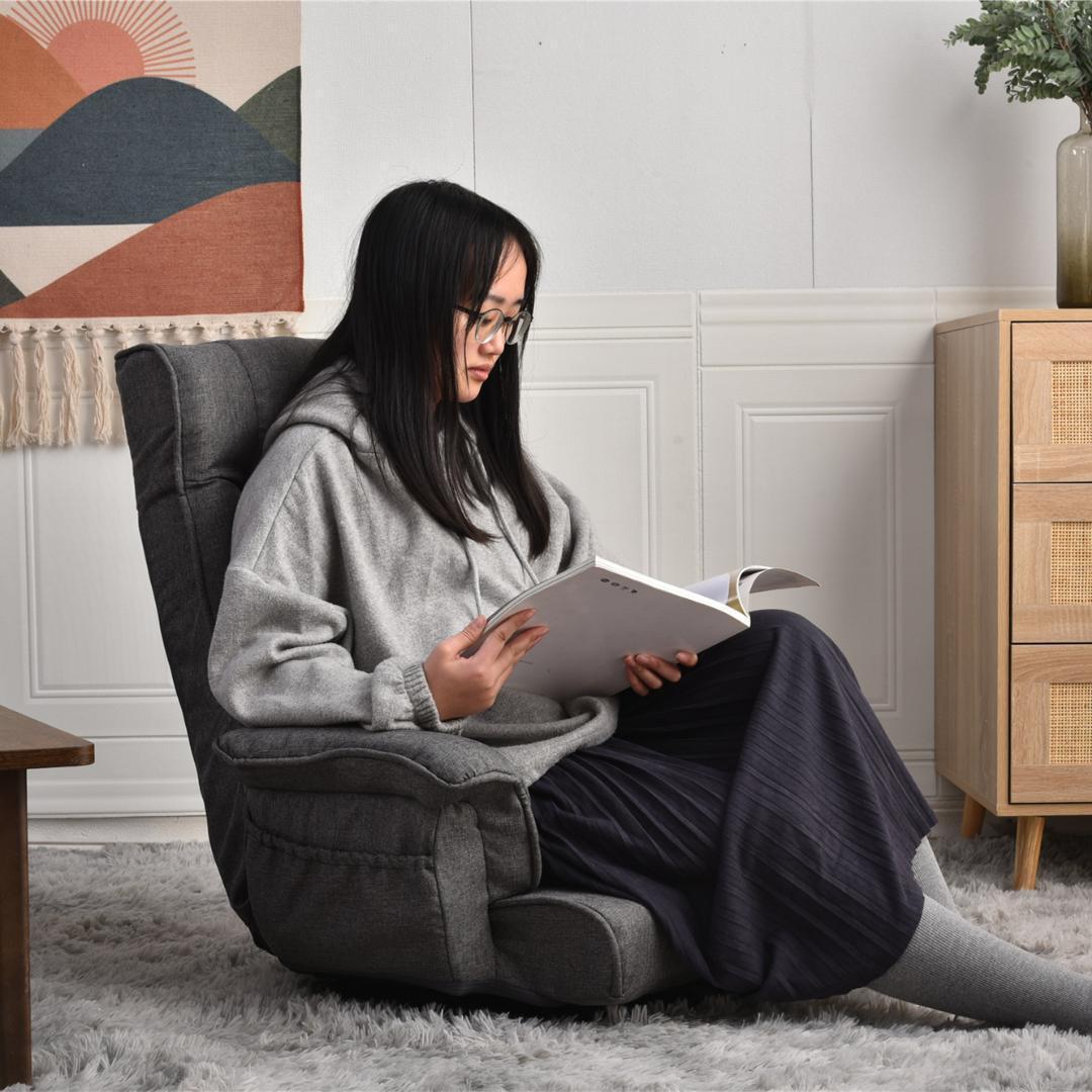 回転式座椅子 肘掛け ハイバック座いす リクライニング【ダークグレー】