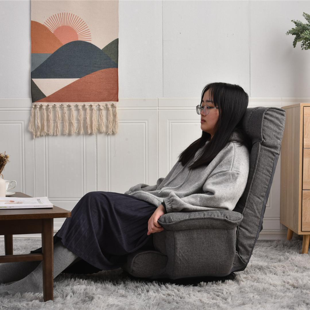 回転式座椅子 肘掛け ハイバック座いす リクライニング【ダークグレー】