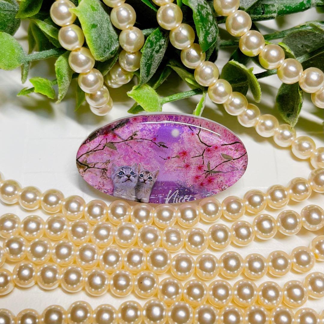 akkokun様お取置きです。レジンヘアゴム 桜と猫ちゃん 夜桜No.918