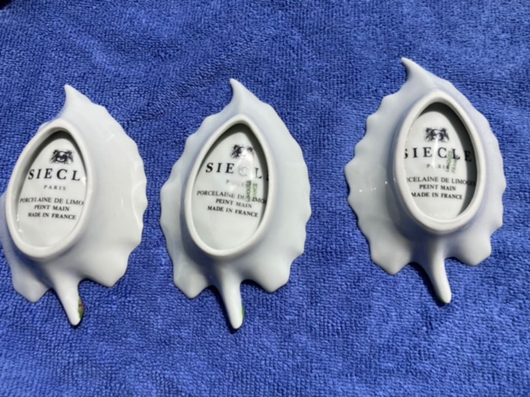 SIECLE Paris フランス　リモージュ　手描き　葉型　葉形　小皿　3点