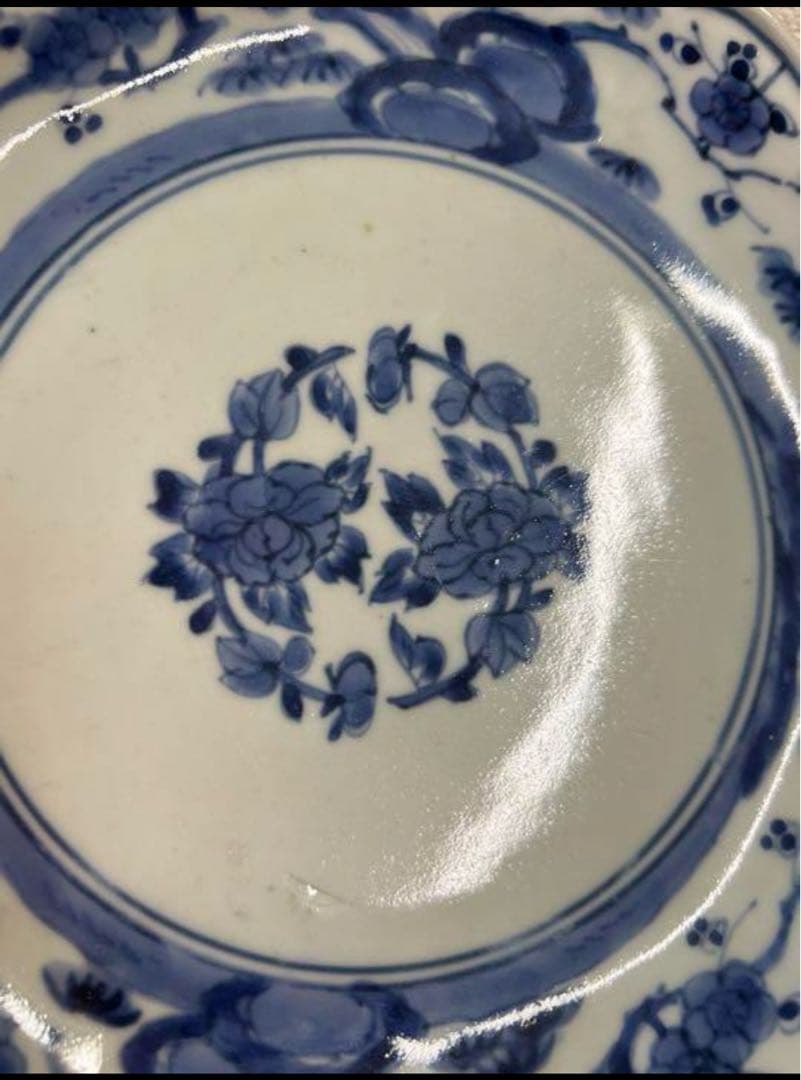 中国古美術 清時代染付け皿　裏面に “福 ”在銘 共箱