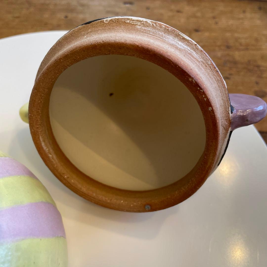 小林美風さん　水玉帽子が可愛い蓋つきマグカップ　スープカップ　ピンクイエロー