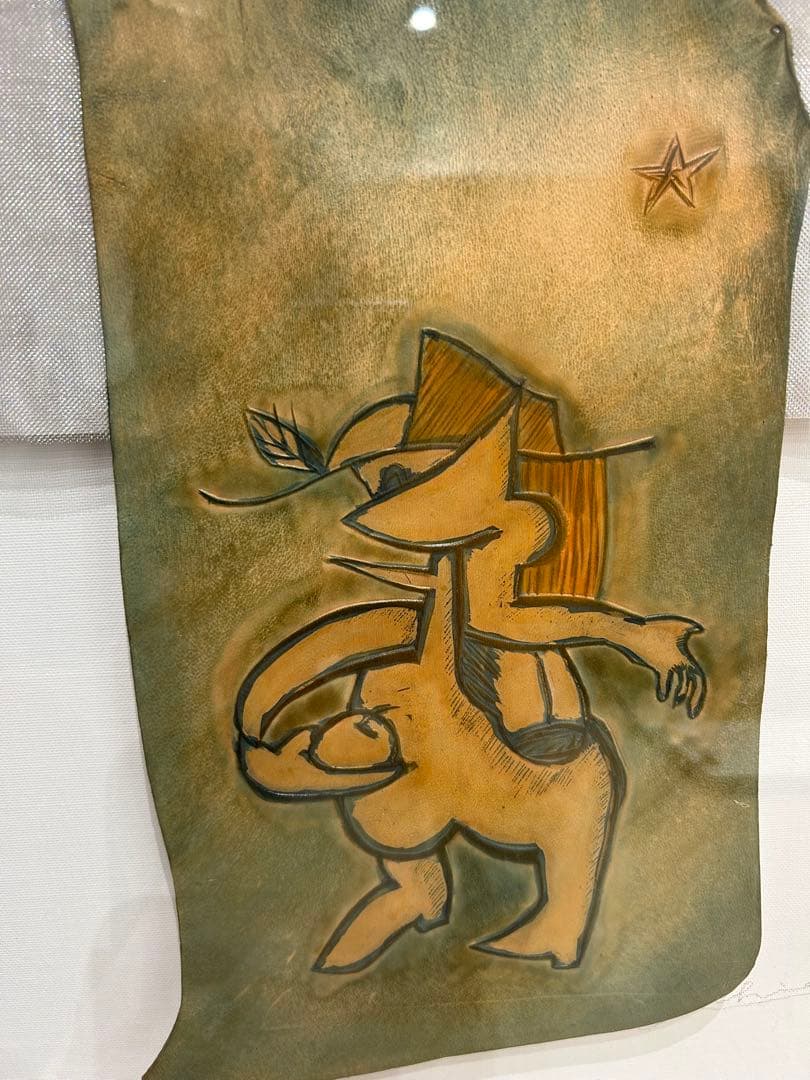 浜本一絵 白夜 レザーアート 羊皮 エンボッシング 直筆サイン アクリル額