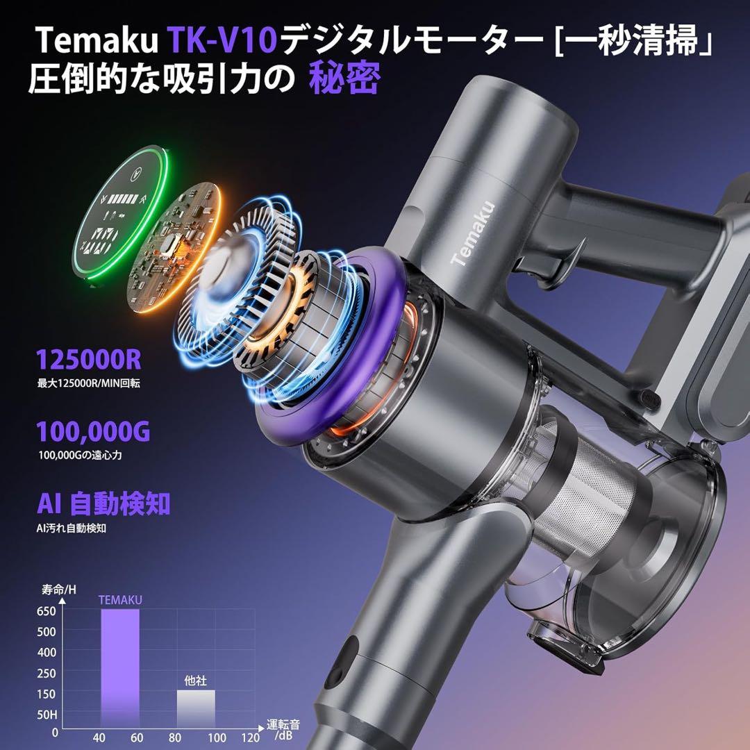 AI自動検知‼️65KPa コードレス掃除機 伸縮型LEDライト　液晶