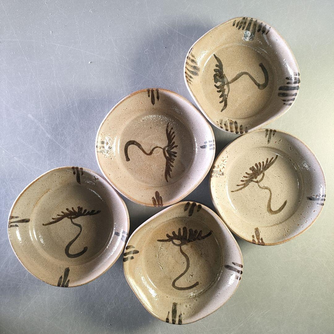 A1257-2/唐津焼/十二代 中里太郎右衛門/絵唐津平向付5客/共箱/懐石道具