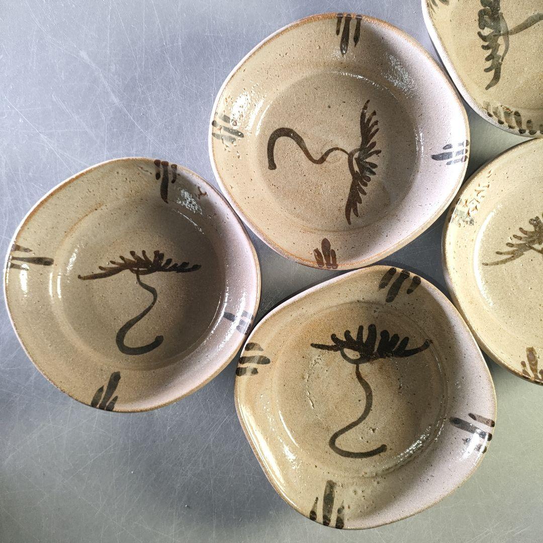 A1257-2/唐津焼/十二代 中里太郎右衛門/絵唐津平向付5客/共箱/懐石道具