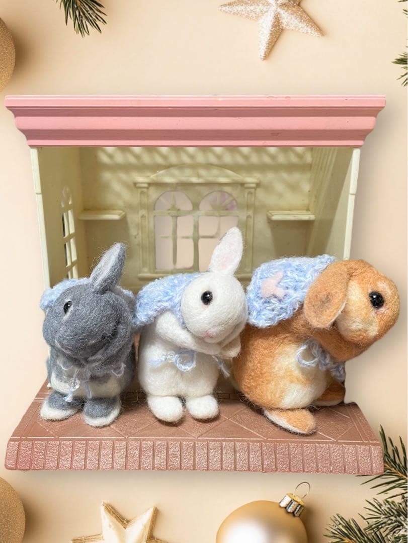 確認用　羊毛フェルト　うさぎ　ティモテ　ブルーオターorライラックオター