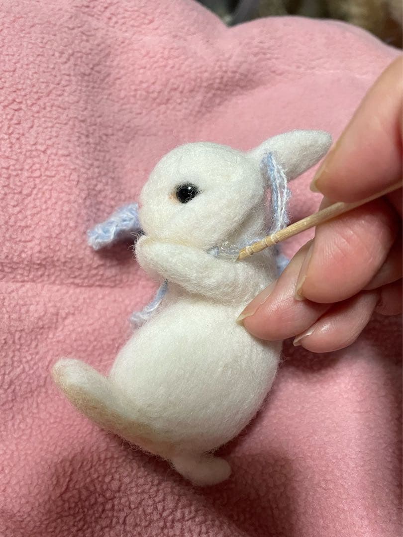 確認用　羊毛フェルト　うさぎ　ティモテ　ブルーオターorライラックオター