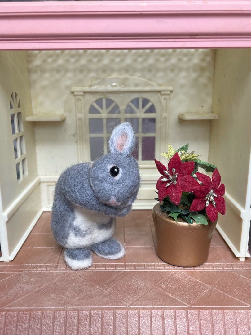 確認用　羊毛フェルト　うさぎ　ティモテ　ブルーオターorライラックオター