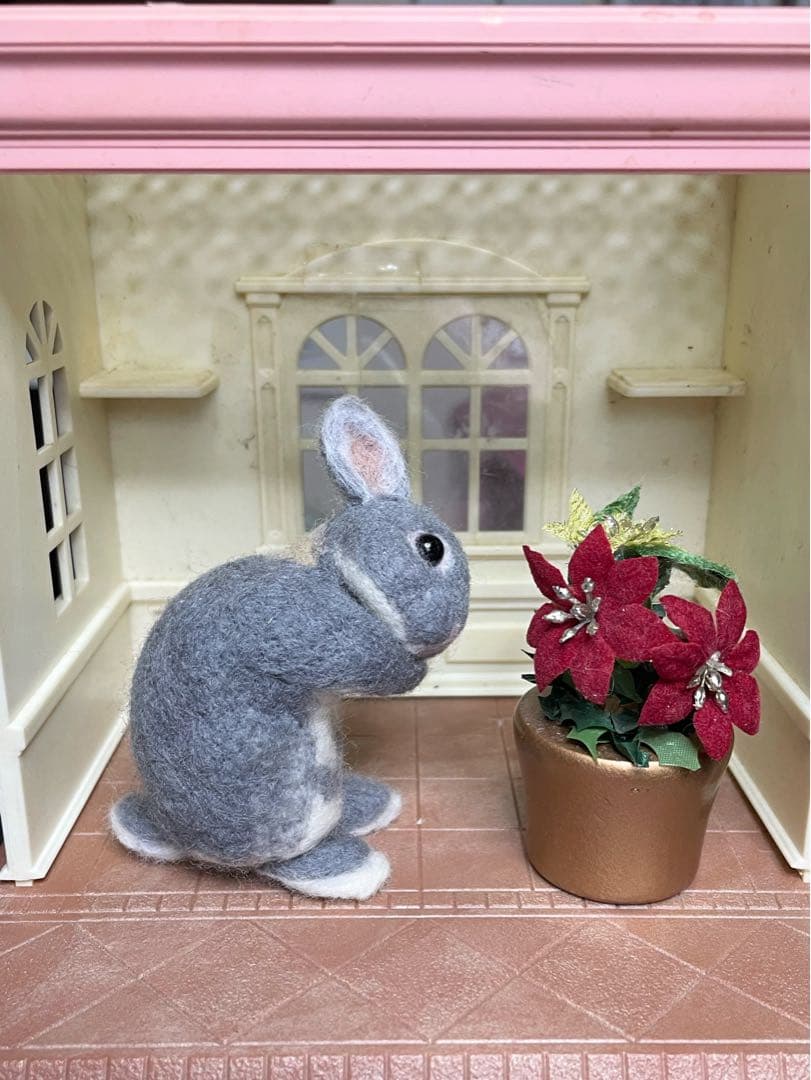 確認用　羊毛フェルト　うさぎ　ティモテ　ブルーオターorライラックオター