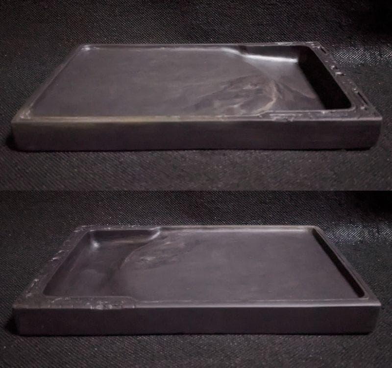 【端渓硯】◆饕餮文門字硯◆静かな油延光・青花の紫黒美石◆約七吋◆唐木共箱