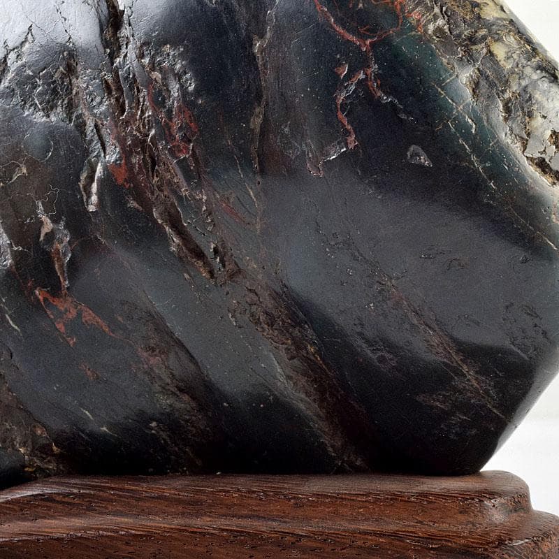 岐阜県根尾谷産　天然石　鑑賞石　菊花石　立札・唐木台・木箱付　D　R9555B