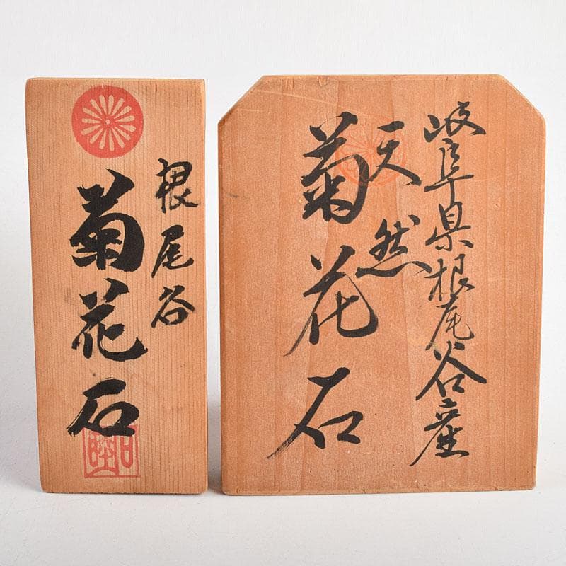 岐阜県根尾谷産　天然石　鑑賞石　菊花石　立札・唐木台・木箱付　D　R9555B