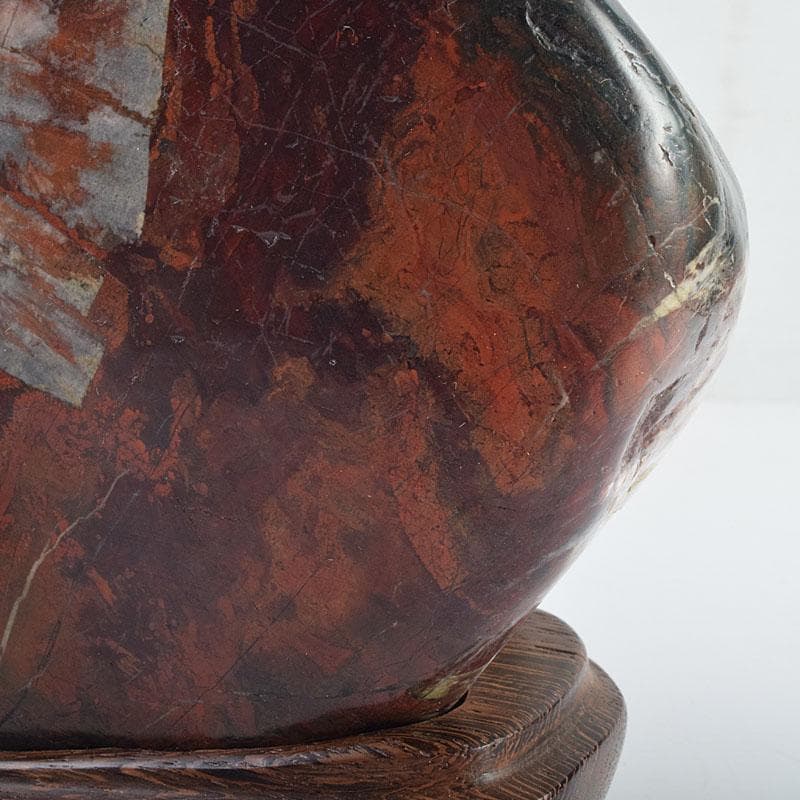 岐阜県根尾谷産　天然石　鑑賞石　菊花石　立札・唐木台・木箱付　D　R9555B