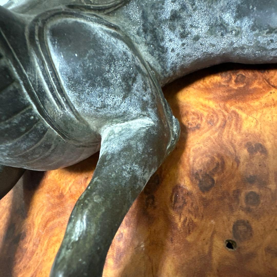 時代物　中国 日本 銅器置物　独角獣　香炉　花梨木台