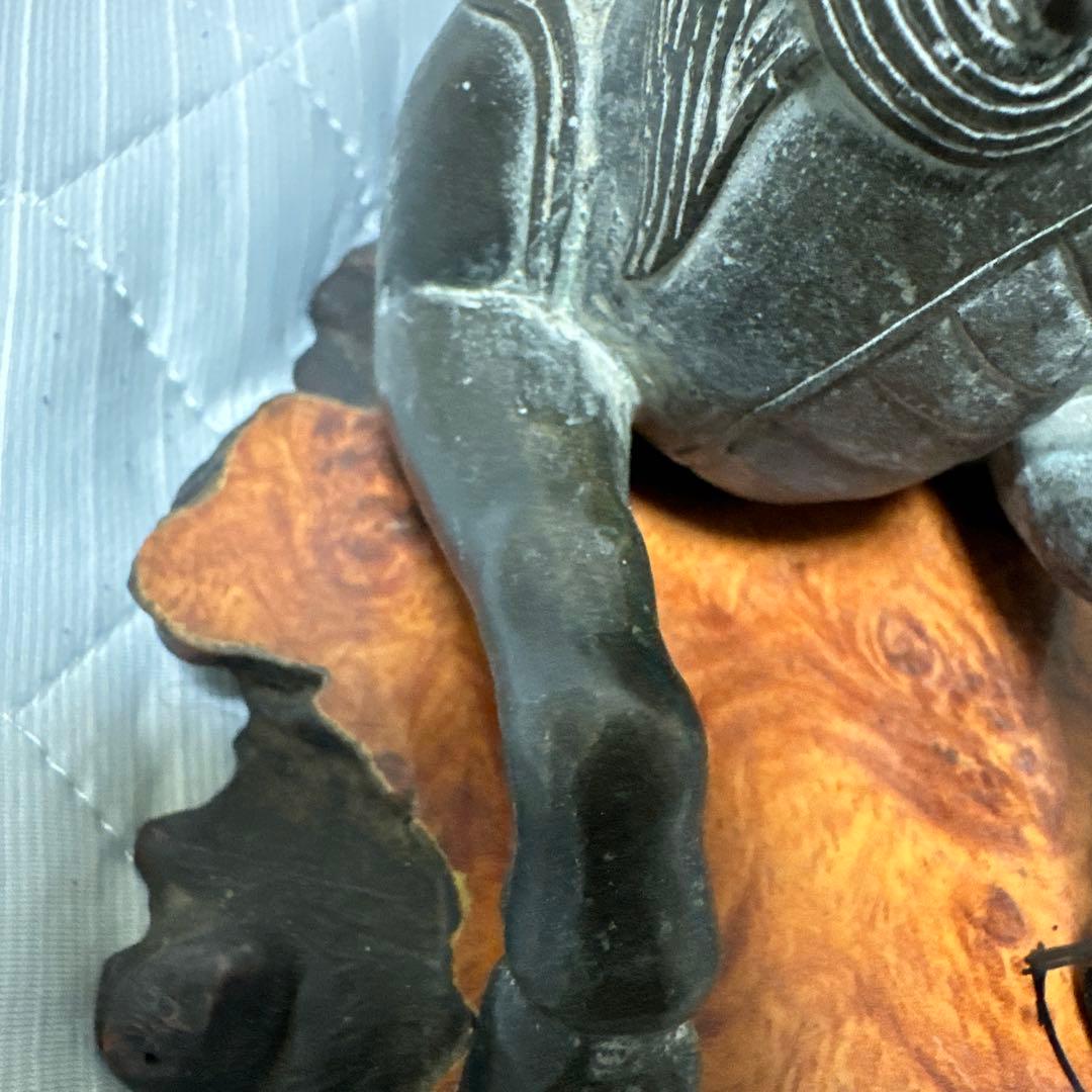 時代物　中国 日本 銅器置物　独角獣　香炉　花梨木台