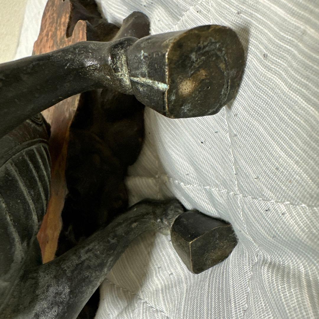 時代物　中国 日本 銅器置物　独角獣　香炉　花梨木台