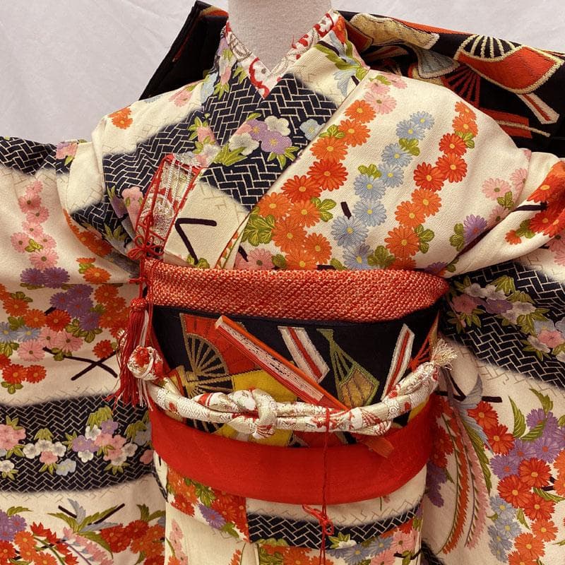 503ag24,帯揚げ帯締めしごき筥迫末広◎アンティーク 着物&袋帯&長襦袢