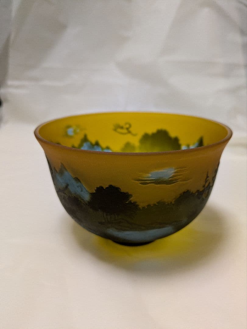 ガレgalle風景画 ガラスエッチングボウル イエロー