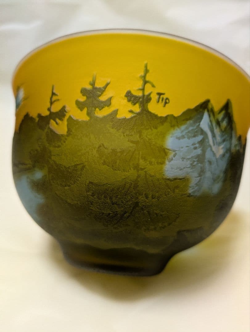 ガレgalle風景画 ガラスエッチングボウル イエロー