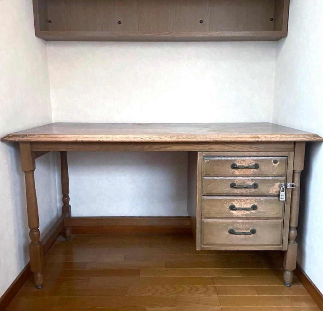 【アンティーク】ナラ材 書斎デスク 作業台 レトロ ヴィンテージ