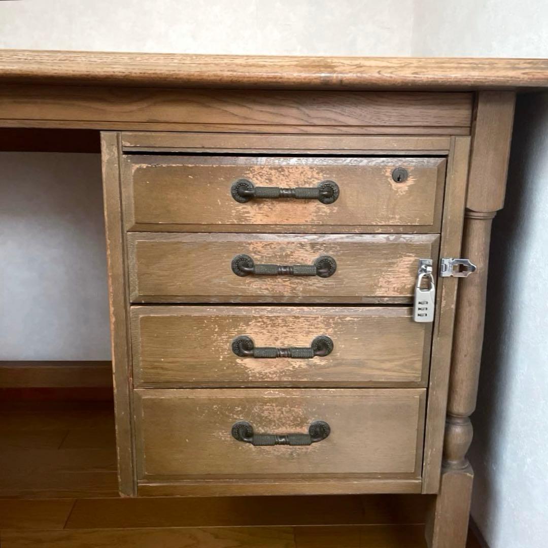 【アンティーク】ナラ材 書斎デスク 作業台 レトロ ヴィンテージ