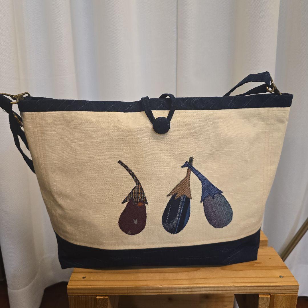 ２way 切り嵌め（きりばめ）名古屋帯リメイク　底大島紬　バッグ㊹